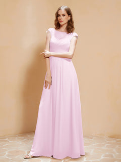 Lace Applique Top Long Bridesmaid Gown Blushing Pink