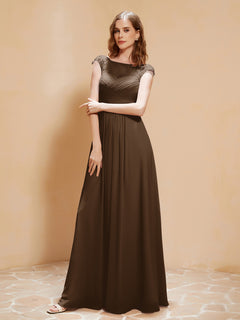 Lace Applique Top Long Bridesmaid Gown Brown