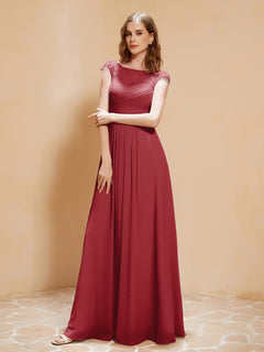 Lace Applique Top Long Bridesmaid Gown Burgundy
