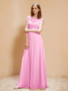 Lace Applique Top Long Bridesmaid Gown Candy Pink