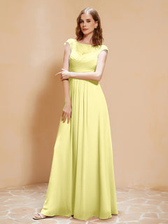 Lace Applique Top Long Bridesmaid Gown Daffodil