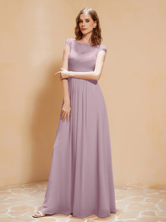 Lace Applique Top Long Bridesmaid Gown Dusk