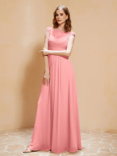Lace Applique Top Long Bridesmaid Gown Flamingo