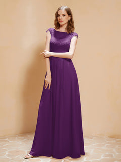 Lace Applique Top Long Bridesmaid Gown Grape