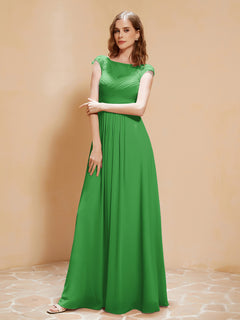 Lace Applique Top Long Bridesmaid Gown Green