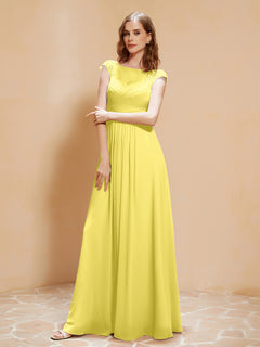 Lace Applique Top Long Bridesmaid Gown Lemon