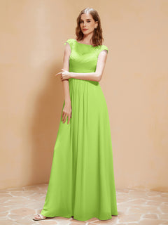 Lace Applique Top Long Bridesmaid Gown Lime Green