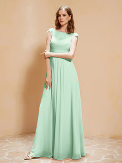 Lace Applique Top Long Bridesmaid Gown Mint Green