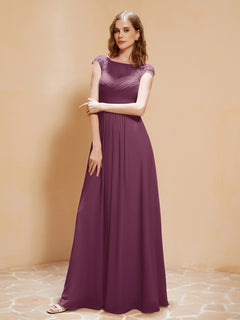 Lace Applique Top Long Bridesmaid Gown Mulberry