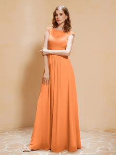 Lace Applique Top Long Bridesmaid Gown Orange