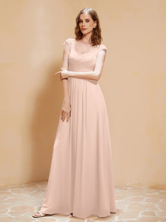 Lace Applique Top Long Bridesmaid Gown Pearl Pink