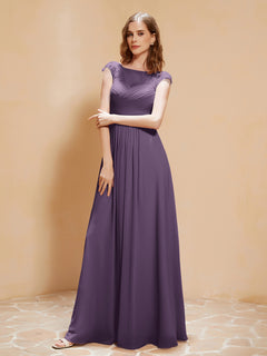 Lace Applique Top Long Bridesmaid Gown Plum