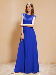 Lace Applique Top Long Bridesmaid Gown Royal Blue