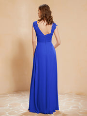 Lace Applique Top Long Bridesmaid Gown Royal Blue