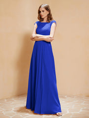 Lace Applique Top Long Bridesmaid Gown Royal Blue