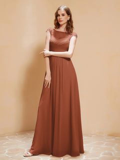 Lace Applique Top Long Bridesmaid Gown Rust