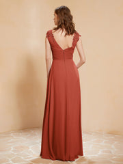 Lace Applique Top Long Bridesmaid Gown Rust