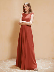 Lace Applique Top Long Bridesmaid Gown Rust