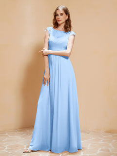 Lace Applique Top Long Bridesmaid Gown Sky Blue