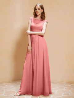 Lace Applique Top Long Bridesmaid Gown Sunset