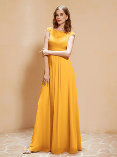 Lace Applique Top Long Bridesmaid Gown Tangerine