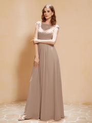 Lace Applique Top Long Bridesmaid Gown Taupe