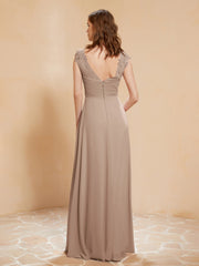 Lace Applique Top Long Bridesmaid Gown Taupe