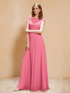 Lace Applique Top Long Bridesmaid Gown Watermelon