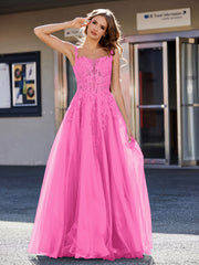 A-line Square Floor length Tulle Prom Dresses Azalea Plus Size
