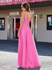 A-line Square Floor length Tulle Prom Dresses Azalea Plus Size