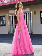 A-line Square Floor length Tulle Prom Dresses Azalea