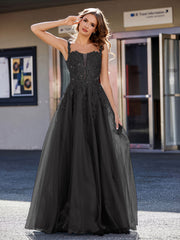 A-line Square Floor length Tulle Prom Dresses Black Plus Size