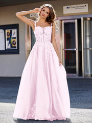 A-line Square Floor length Tulle Prom Dresses Blushing Pink Plus Size