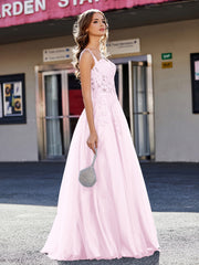 A-line Square Floor length Tulle Prom Dresses Blushing Pink Plus Size