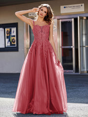 A-line Square Floor length Tulle Prom Dresses Burgundy Plus Size