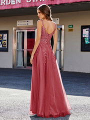 A-line Square Floor length Tulle Prom Dresses Burgundy Plus Size