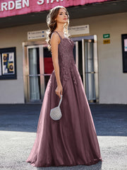 A-line Square Floor length Tulle Prom Dresses Cabernet