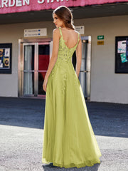 A-line Square Floor length Tulle Prom Dresses Clover