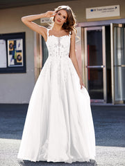 A-line Square Floor length Tulle Prom Dresses Ivory