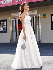 A-line Square Floor length Tulle Prom Dresses Ivory Plus Size