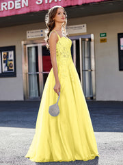 A-line Square Floor length Tulle Prom Dresses Lemon Plus Size
