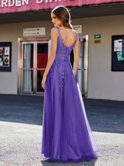 A-line Square Floor length Tulle Prom Dresses Regency