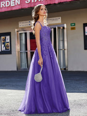 A-line Square Floor length Tulle Prom Dresses Regency