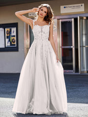 A-line Square Floor length Tulle Prom Dresses Silver Plus Size