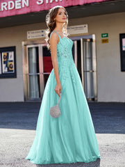 A-line Square Floor length Tulle Prom Dresses Spa Plus Size
