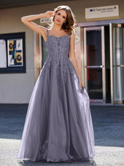 A-line Square Floor length Tulle Prom Dresses Stormy