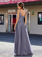 A-line Square Floor length Tulle Prom Dresses Stormy
