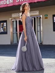 A-line Square Floor length Tulle Prom Dresses Stormy Plus Size