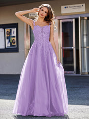 A-line Square Floor length Tulle Prom Dresses Tahiti Plus Size