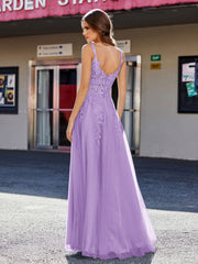 A-line Square Floor length Tulle Prom Dresses Tahiti Plus Size